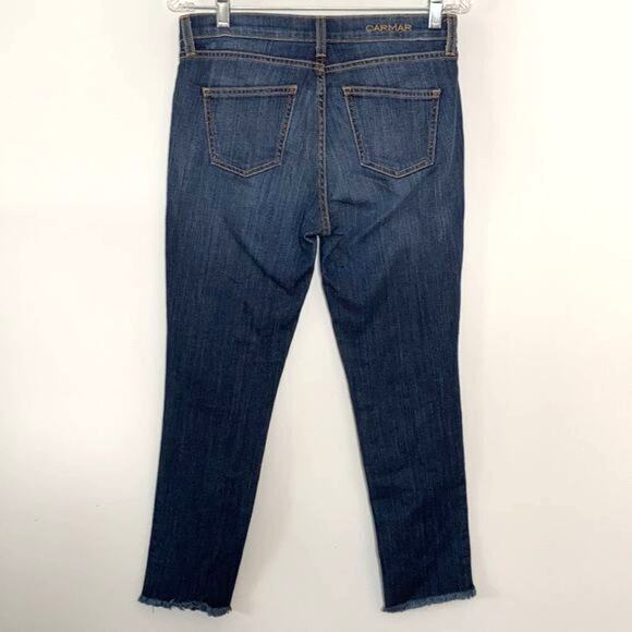 Carmar Womens 27 Midrise Ankle Jeans Floral Embroidered Stretch Raw Hem Boho - Picture 2 of 10